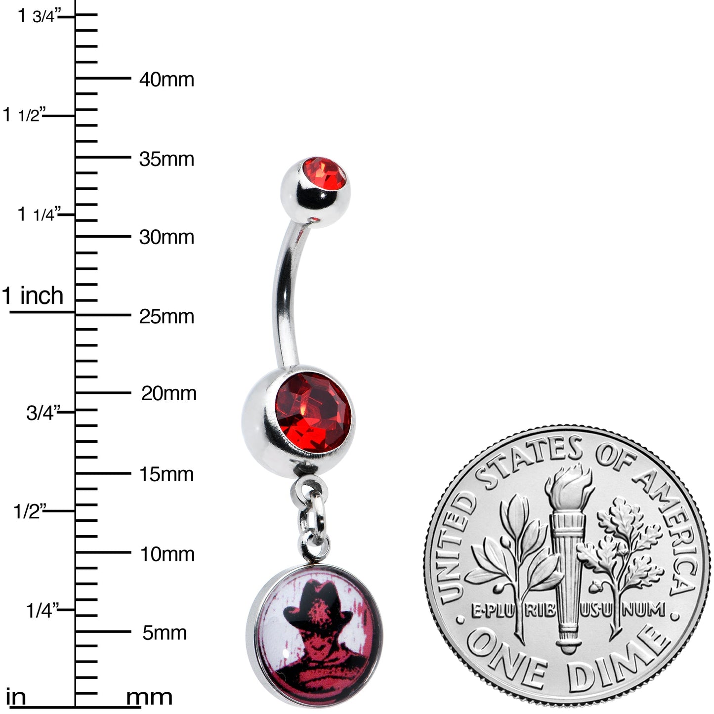 Licensed Nightmare On Elm Street Red Gem Freddy Dangle Belly Ring