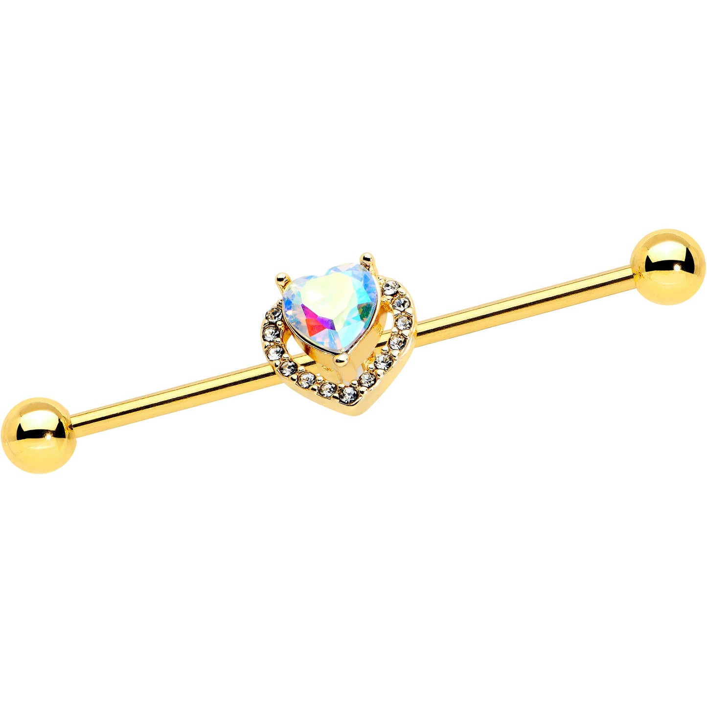 14 Gauge Aurora Gem Gold Hue Rococo Heart Industrial Barbell 38mm