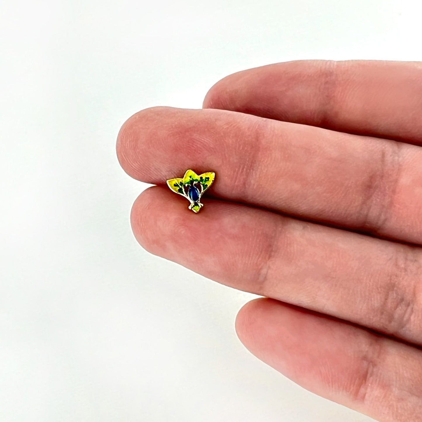 16 Gauge 1/4 Blue Gem Gold Tone Tropic Fan Cartilage Tragus Earring