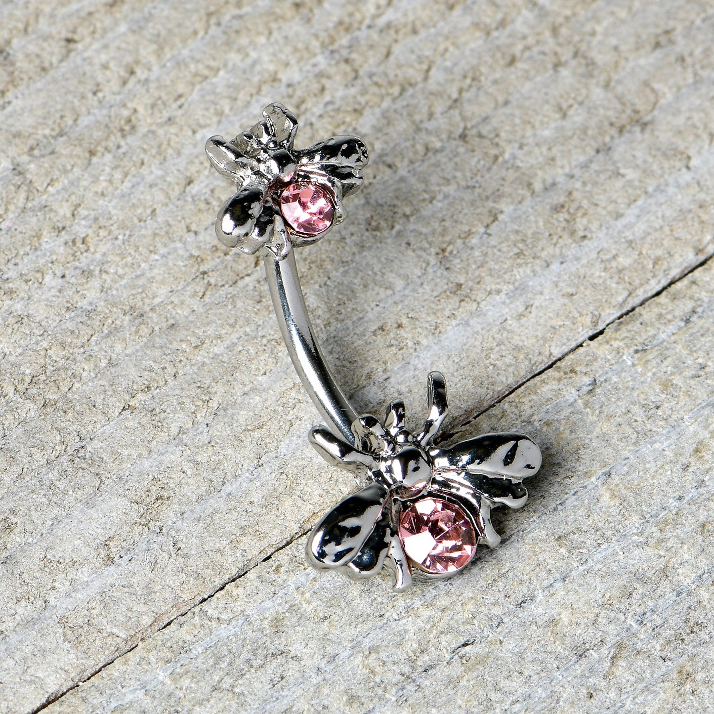 Pink Gem Bees Beautiful Insect Double Mount Belly Ring