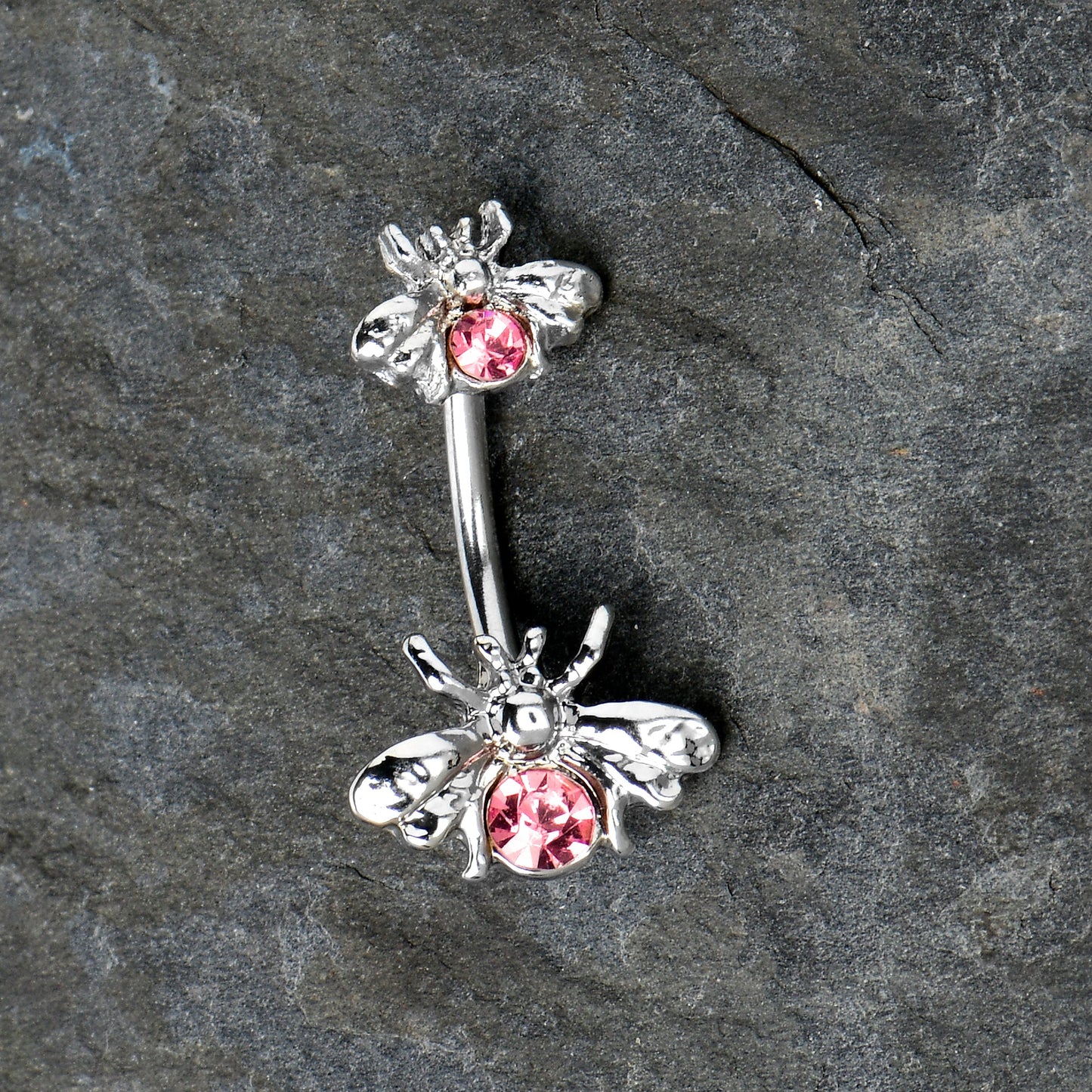 Pink Gem Bees Beautiful Insect Double Mount Belly Ring