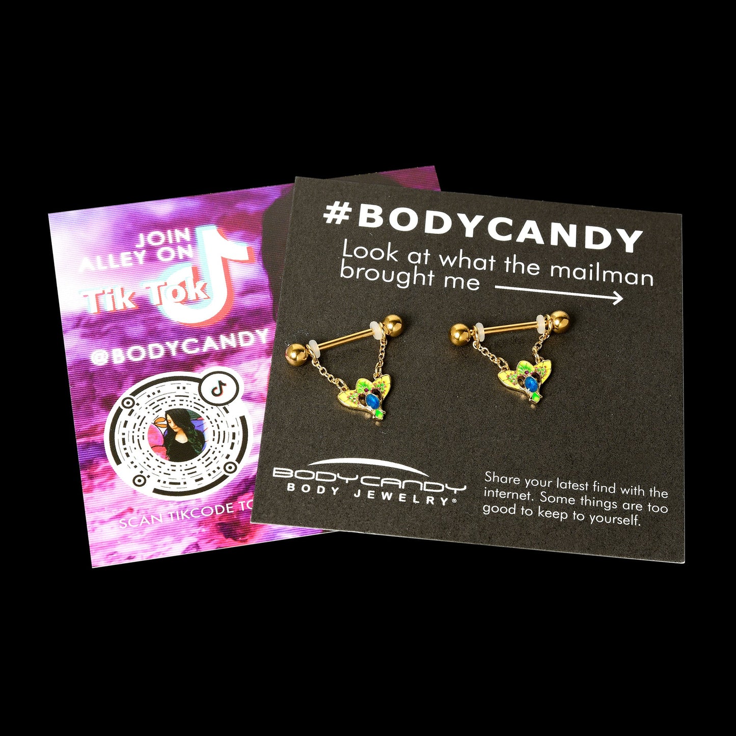 14 Gauge 9/16 Blue Gem Gold Hue Tropic Fan Chain Dangle Nipple Ring Set