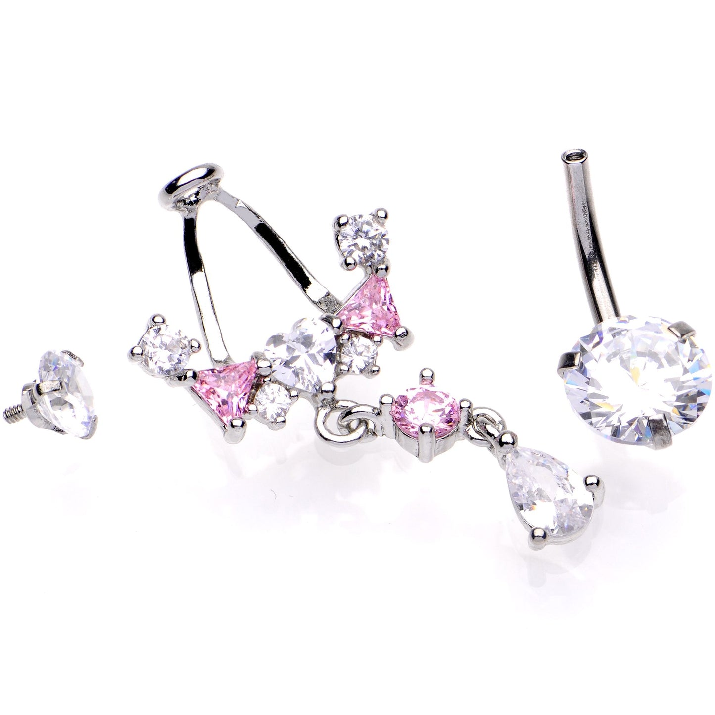 Clear Pink CZ Gem Alluring Elegance Dangle Belly Ring