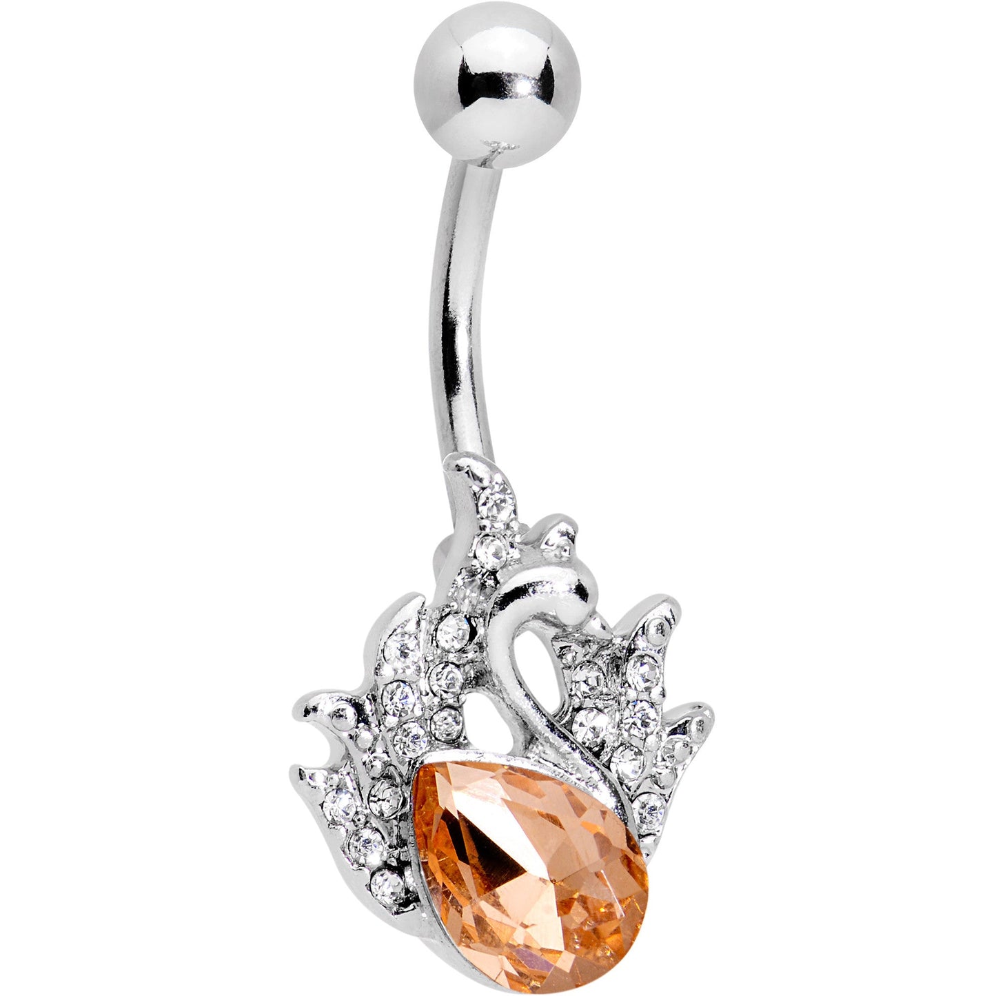 Orange Gem Queen Swan Pretty Plume Feather Belly Ring