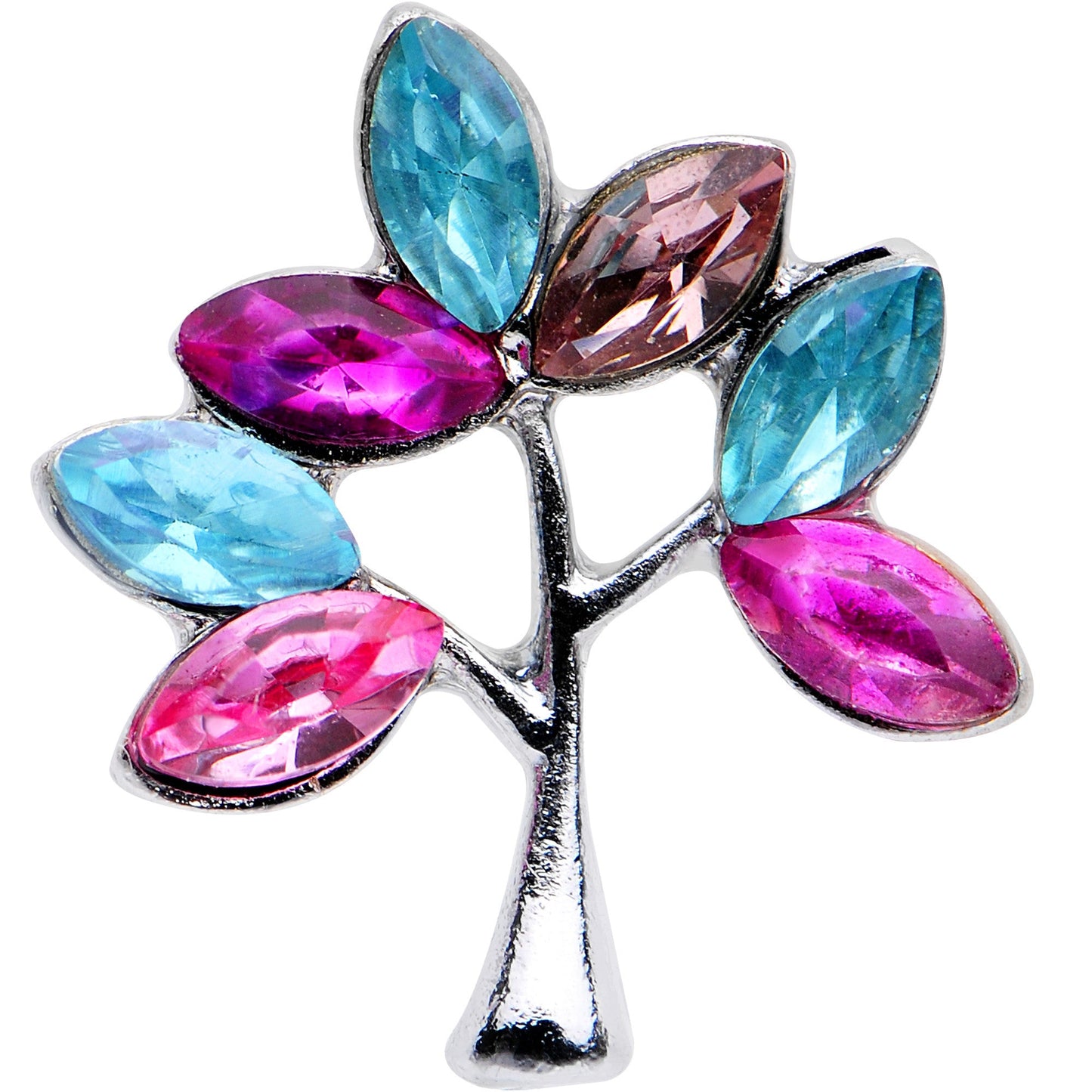 16 Gauge 1/4 Pink Blue Gem Joyful Tree Cartilage Tragus Earring