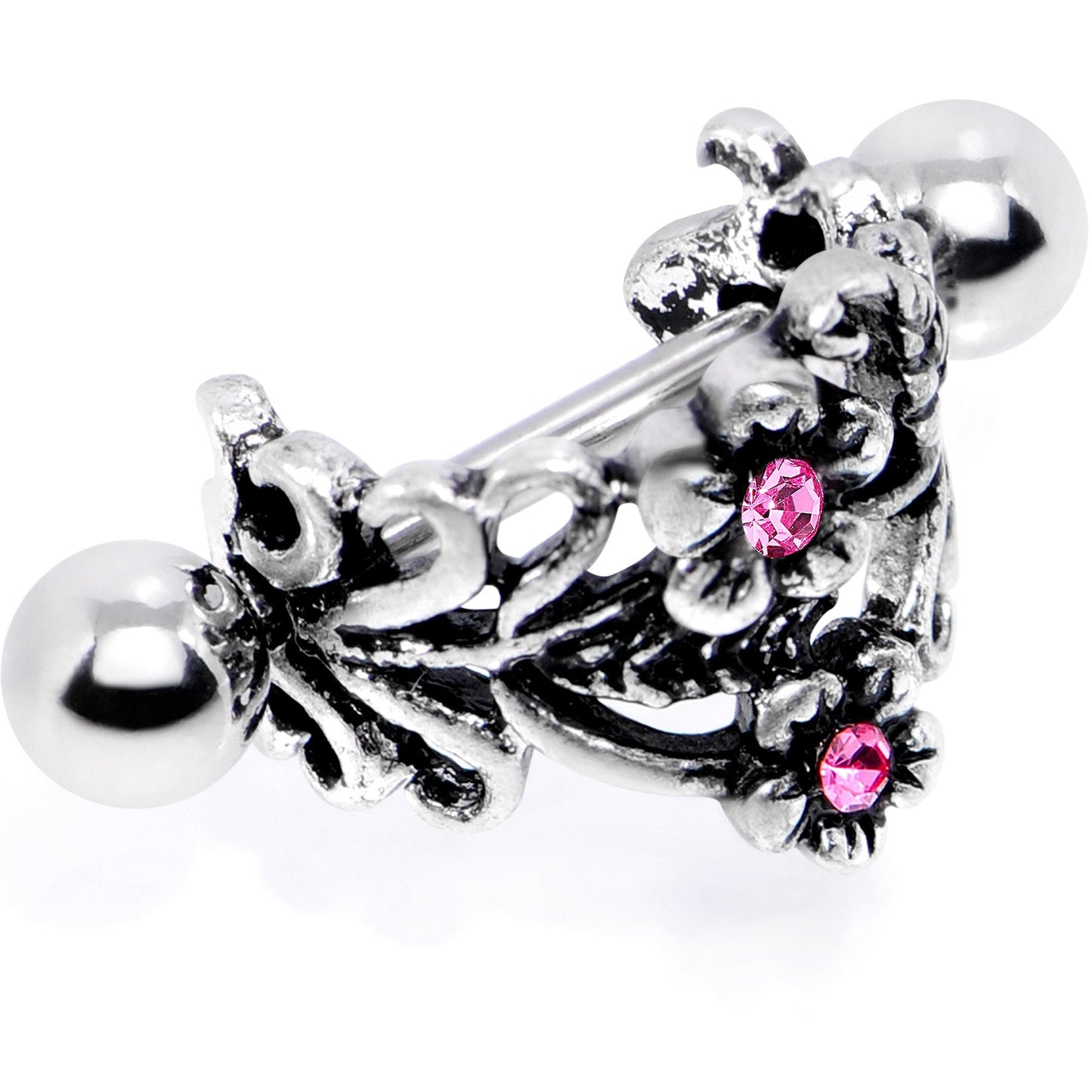 16 Gauge 1/2 Pink Gem Double Daisy Flower Cuff Cartilage Earring