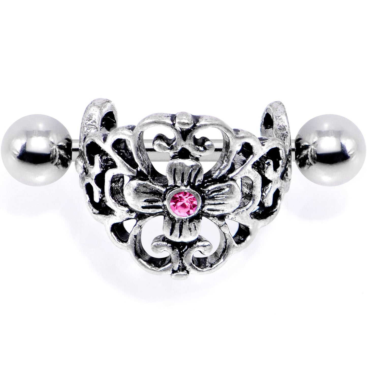 16 Gauge 1/2 Pink Gem Filigree Floral Cuff Cartilage Earring
