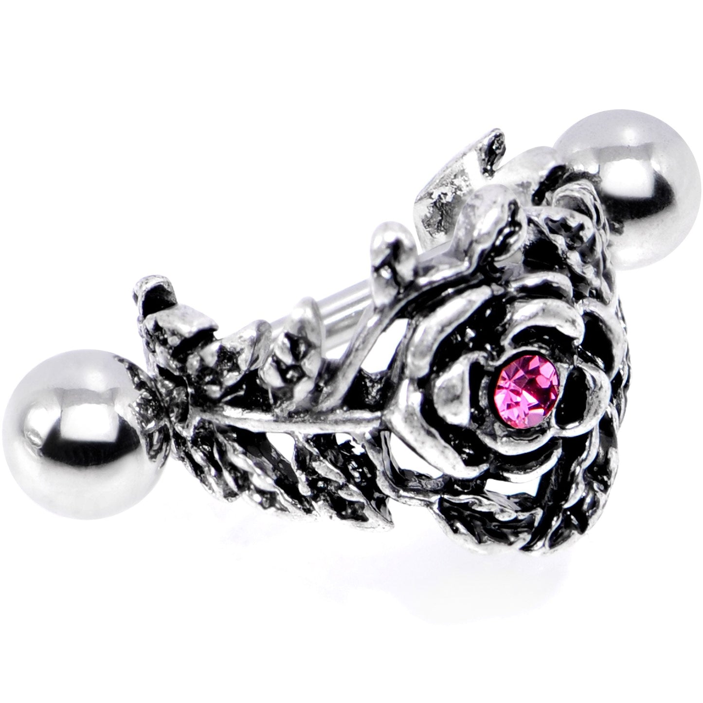 16 Gauge 1/2 Pink Gem Floral Wreath Cuff Cartilage Earring