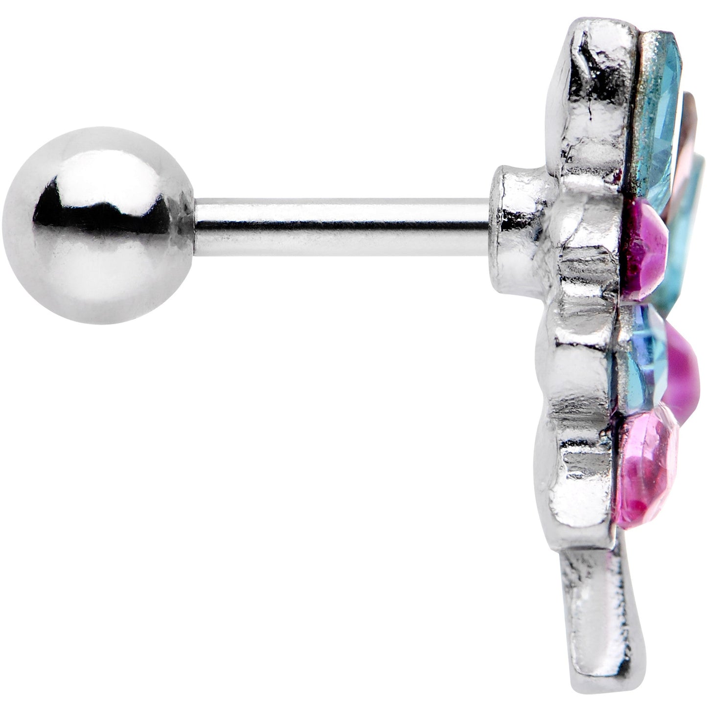 16 Gauge 1/4 Pink Blue Gem Joyful Tree Cartilage Tragus Earring