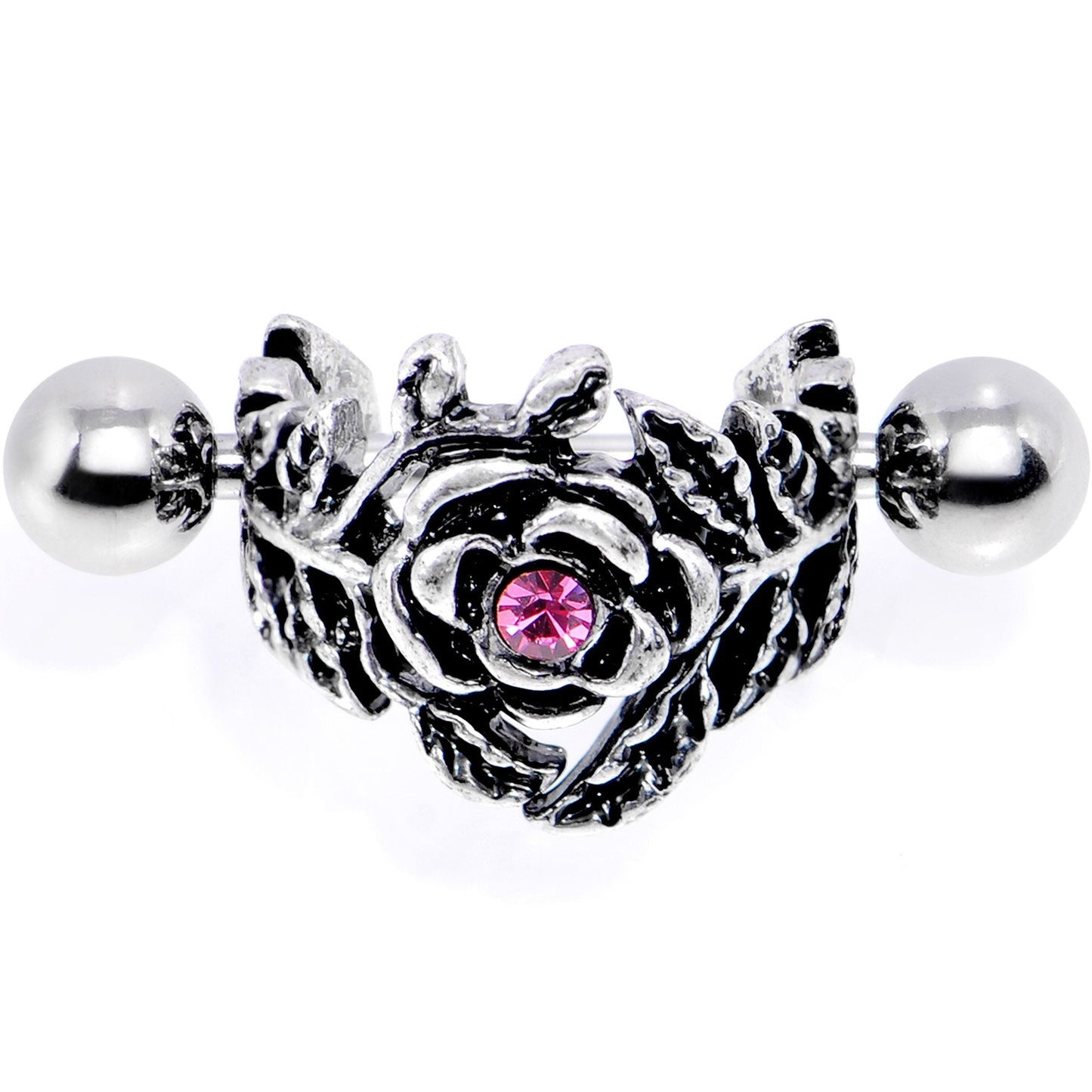 16 Gauge 1/2 Pink Gem Floral Wreath Cuff Cartilage Earring