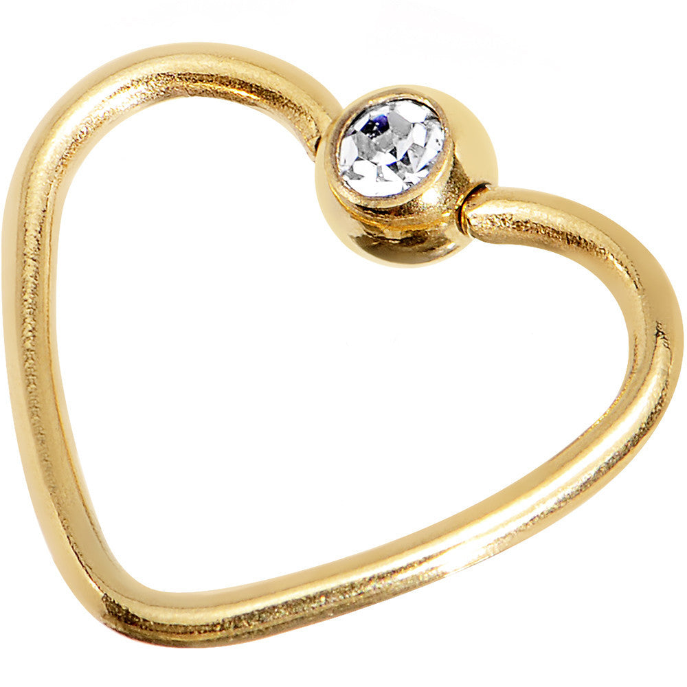 18 Gauge 3/8 Clear Gold Anodized Titanium Heart Closure Captive Ring