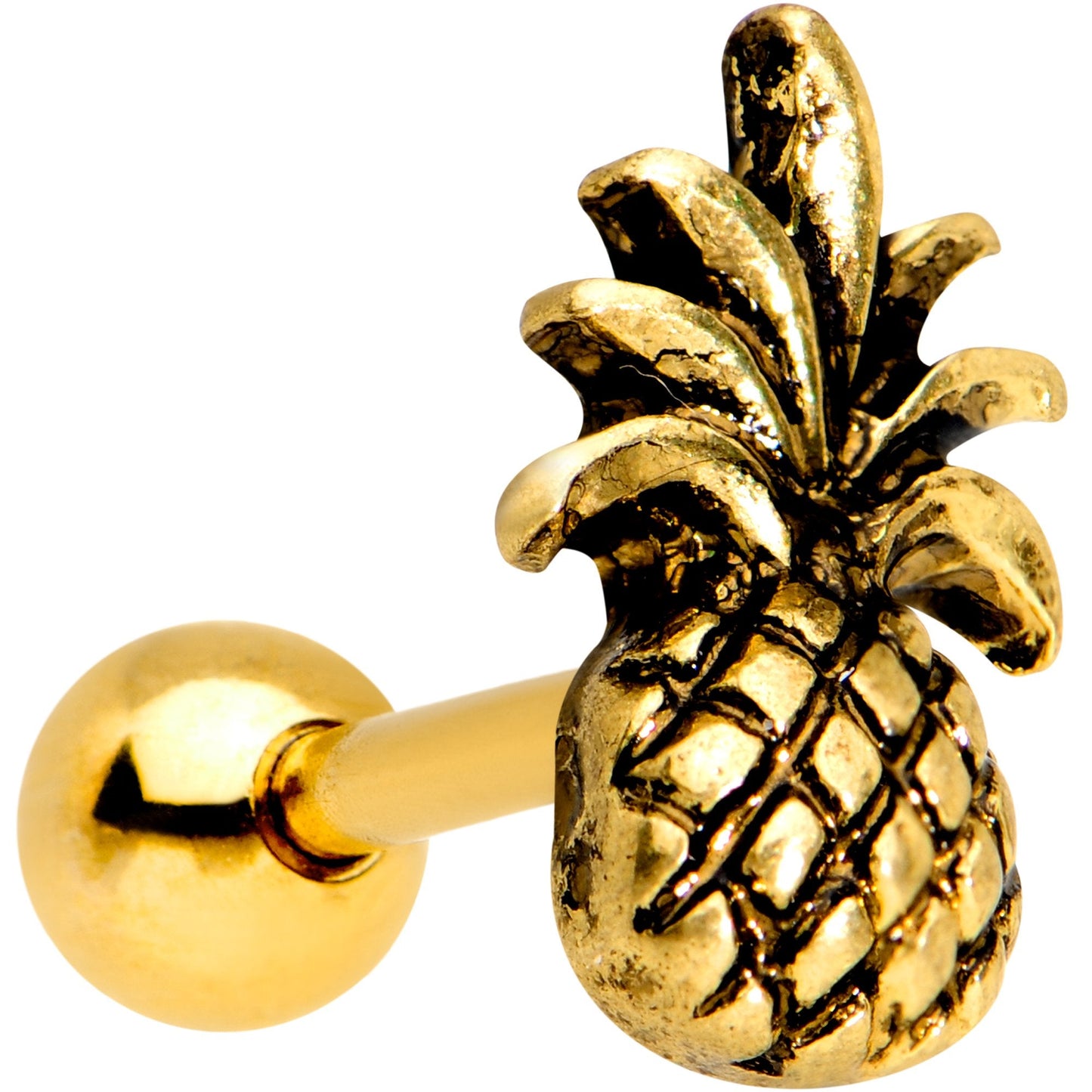 16 Gauge 1/4 Gold PVD Pineapple Pizzazz Cartilage Tragus Earring