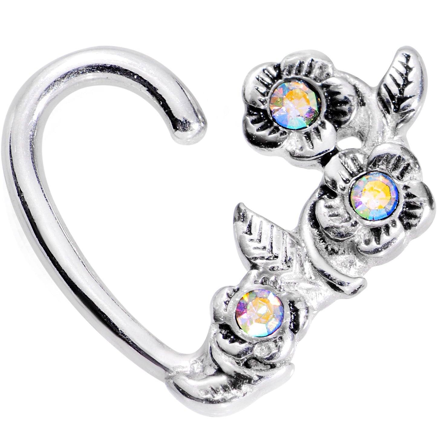 16 Gauge 1/4 Aurora Gem Bounty of Flowers Left Heart Closure Ring