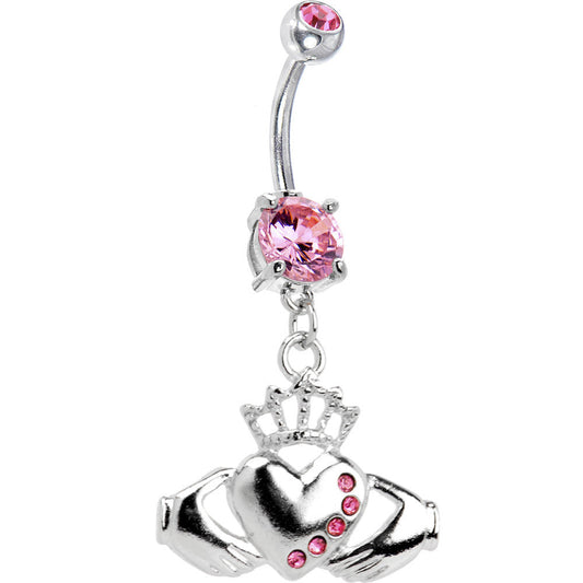 Passion Pink Gem No. 3 Irish Claddagh Belly Ring