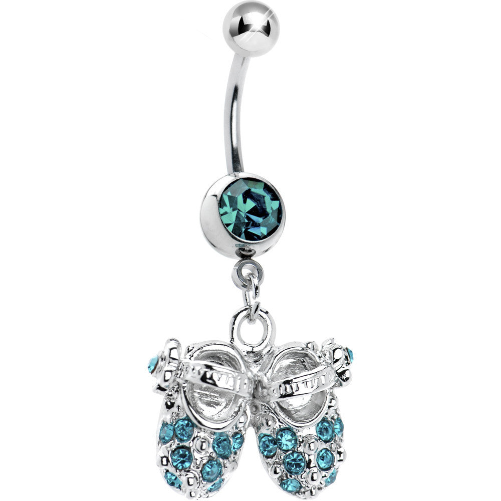 Blue Zircon Jeweled Baby Shoes Belly Ring