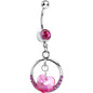 Pink Gem Circular Heart Drop Belly Ring