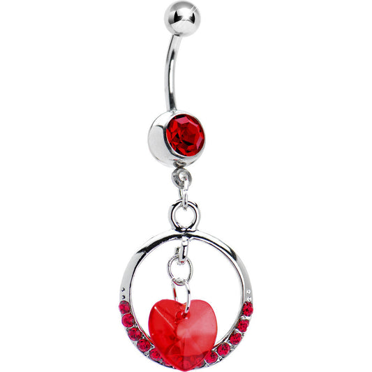 Siam Red Gem Circular Heart Drop Belly Ring