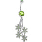 Peridot Green Gem Paved Flowers Drop Belly Ring