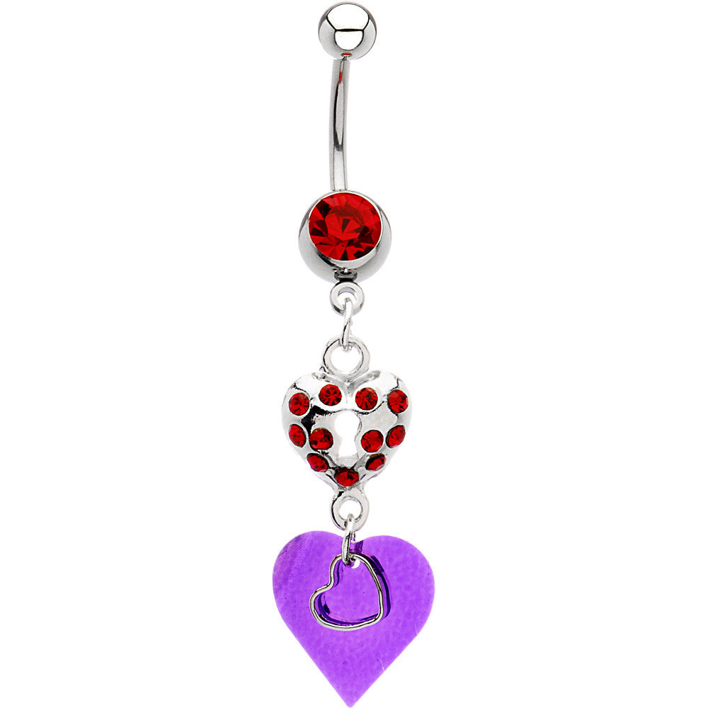 Light Siam Cubic Zirconia Heart Collage Belly Ring