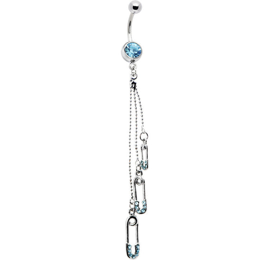 Aqua Gem Safety Pin Drop Belly Ring