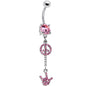 Pink Gem Peace Symbols Belly Ring