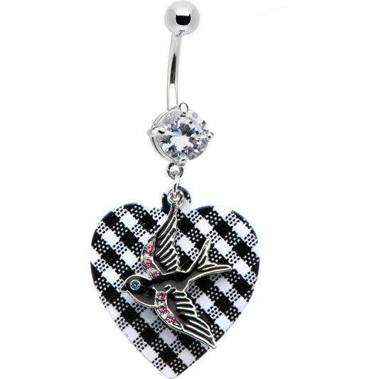 Plaid Heart Flying Bird Belly Ring