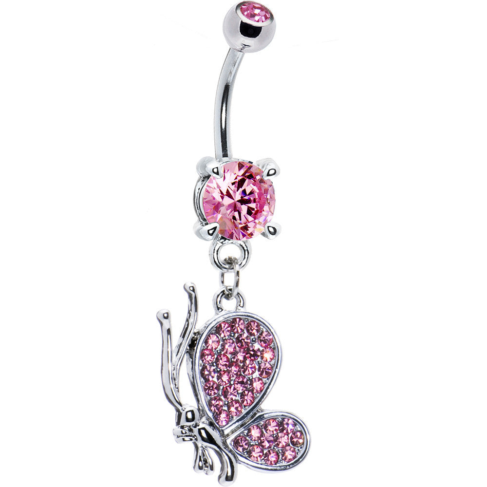 Pristine Pink Cubic Zirconia Profile Butterfly Belly Ring