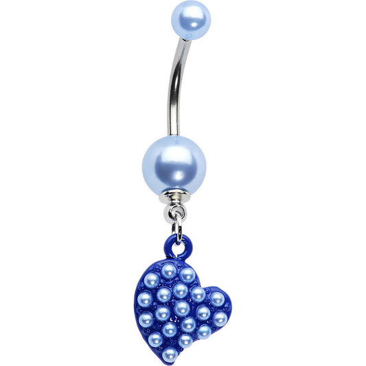 Blue Faux Pearl Heart Dangle Belly Ring