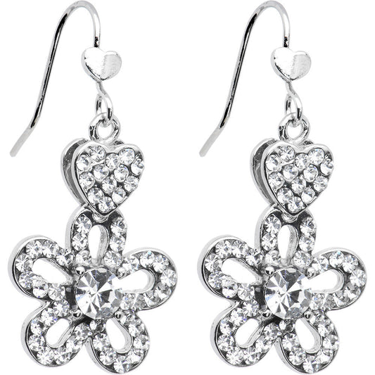 Clear Crystal Heart and Posy Flower Earrings