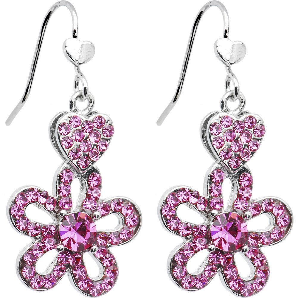 Perfect Pink Crystal Heart and Posy Flower Earrings