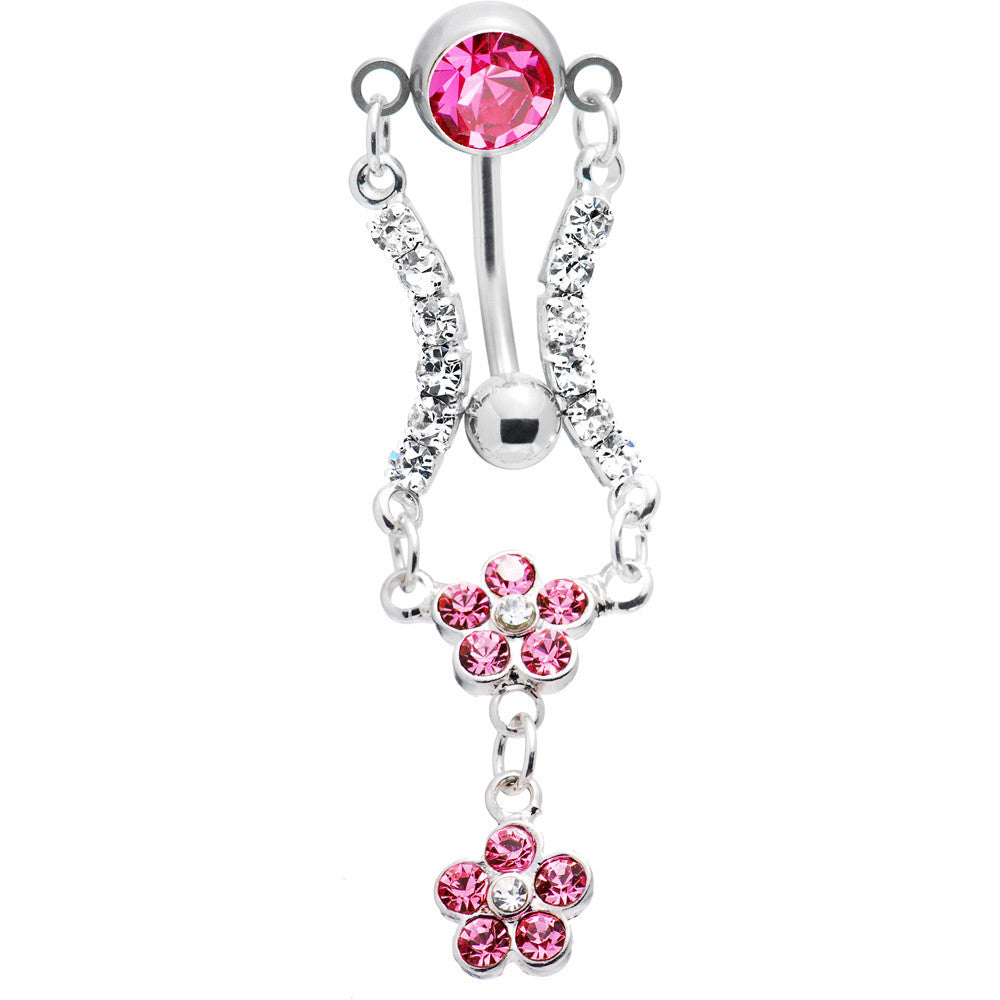 Pink Cubic Zirconia Flower Garden Belly Ring