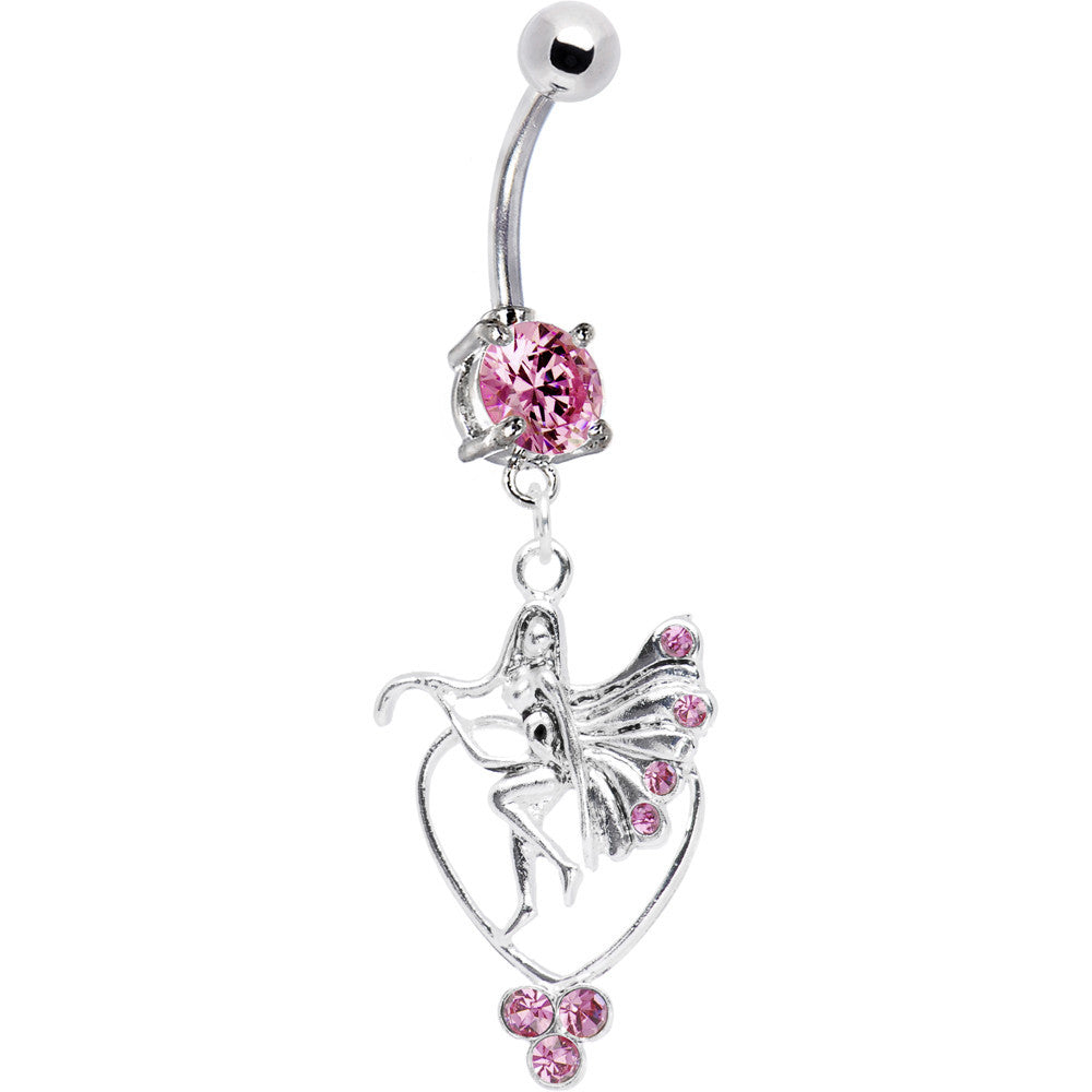 Pink CZ Heart Fairy Belly Ring