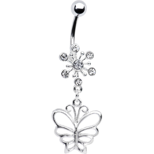 Clear Crystal Explosion Butterfly Belly Ring
