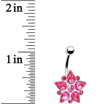 Pink Gem Teardrop Flower Belly Ring