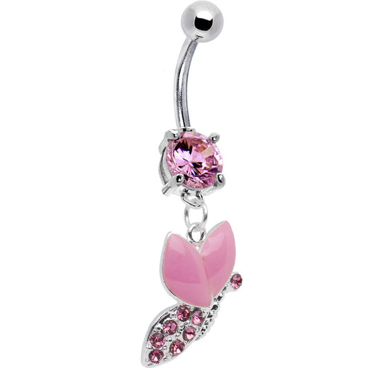 Pink Gem Sparkling Snail Belly Ring