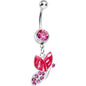 Pink Gem Sideways Butterfly Belly Ring