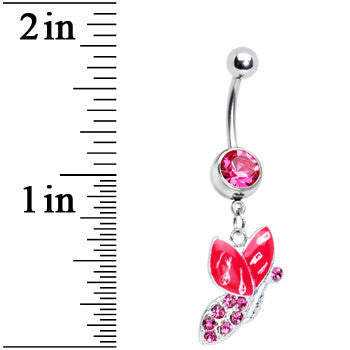 Pink Gem Sideways Butterfly Belly Ring