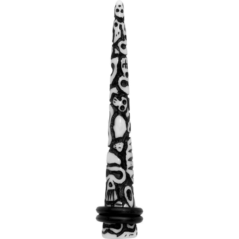 0 Gauge Black White Resin Native Skull Taper