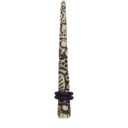2 Gauge Brown White Resin Native Skull Taper