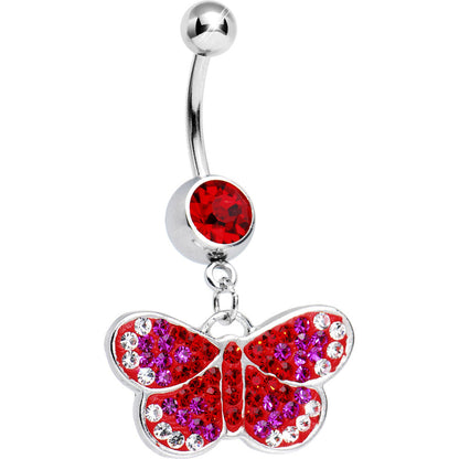 Ruby Red Gem Sparkling Butterfly Belly Ring