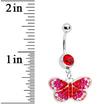 Ruby Red Gem Sparkling Butterfly Belly Ring