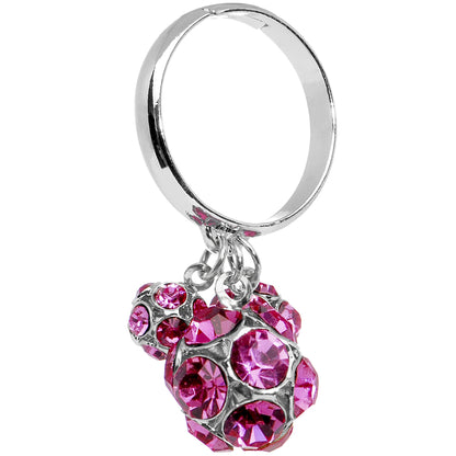 Pink Gem Cluster Dangle Adjustable Ring