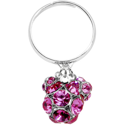 Pink Gem Cluster Dangle Adjustable Ring