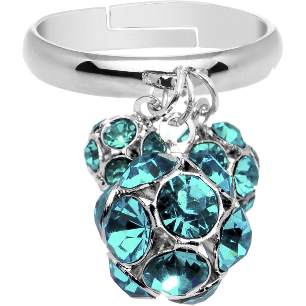 Zircon Blue Gem Cluster Dangle Adjustable Ring