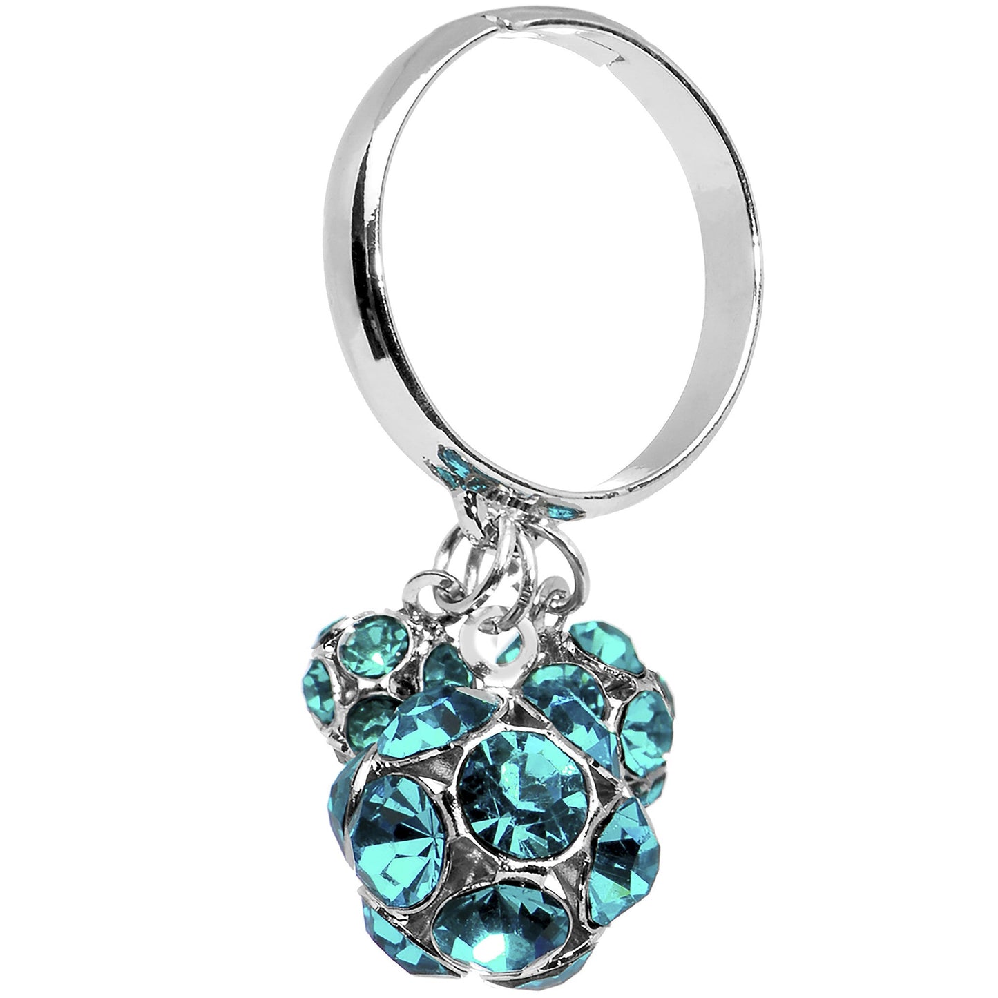 Zircon Blue Gem Cluster Dangle Adjustable Ring