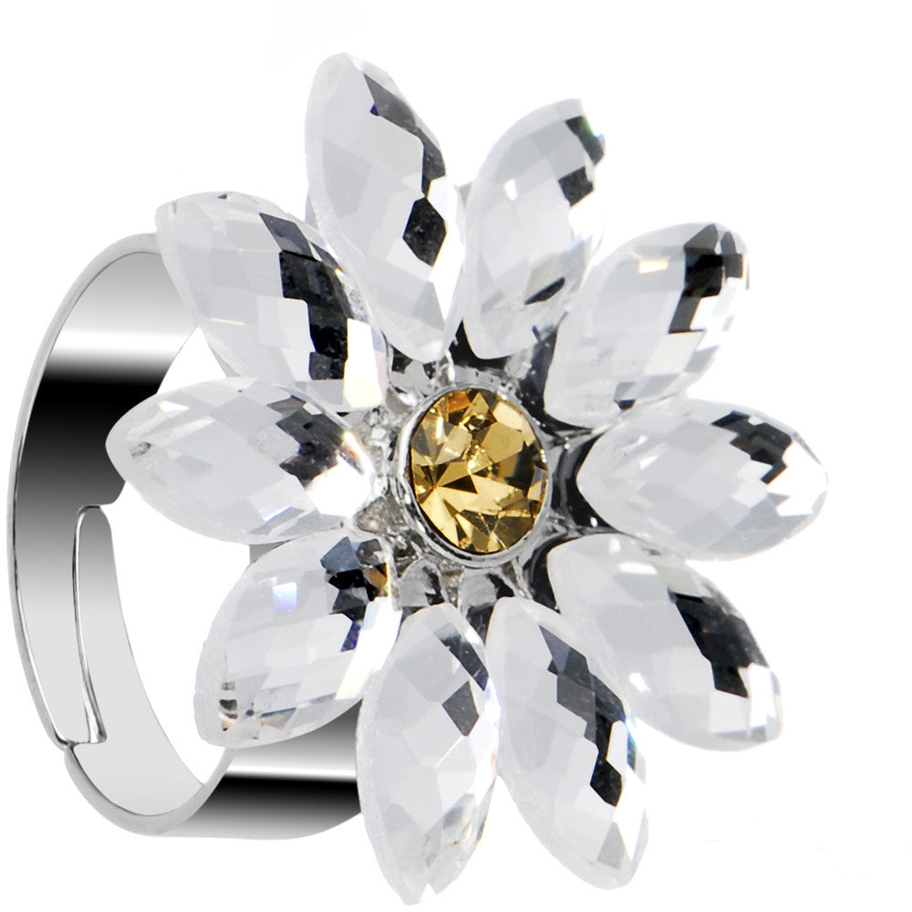 Clear Daisy Flower Adjustable Ring