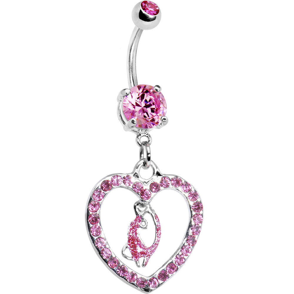 Pink Gem Kitty Cat Love Heart Belly Ring