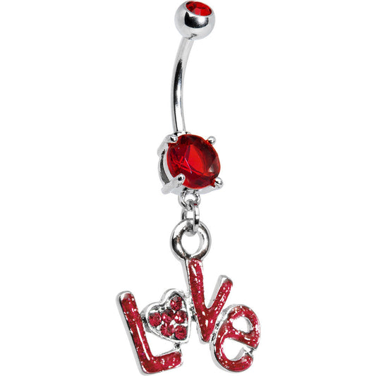 Ruby Red Gem Love Belly Ring