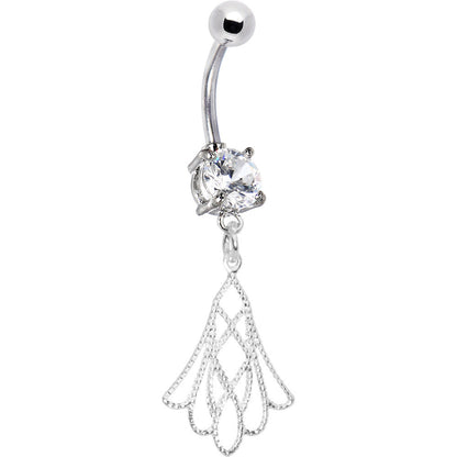 Crystalline Gem Openwork Tulip Flower Drop Belly Ring