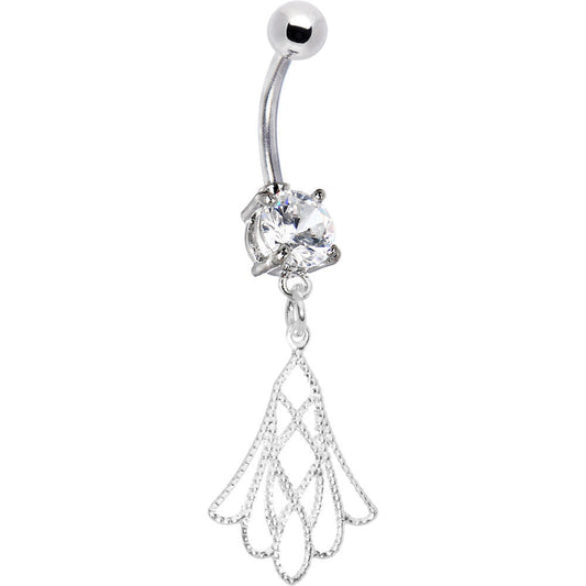 Crystalline Gem Openwork Tulip Flower Drop Belly Ring